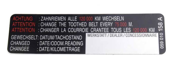 Audi VW Sticker (Timing Mileage) 059010158A